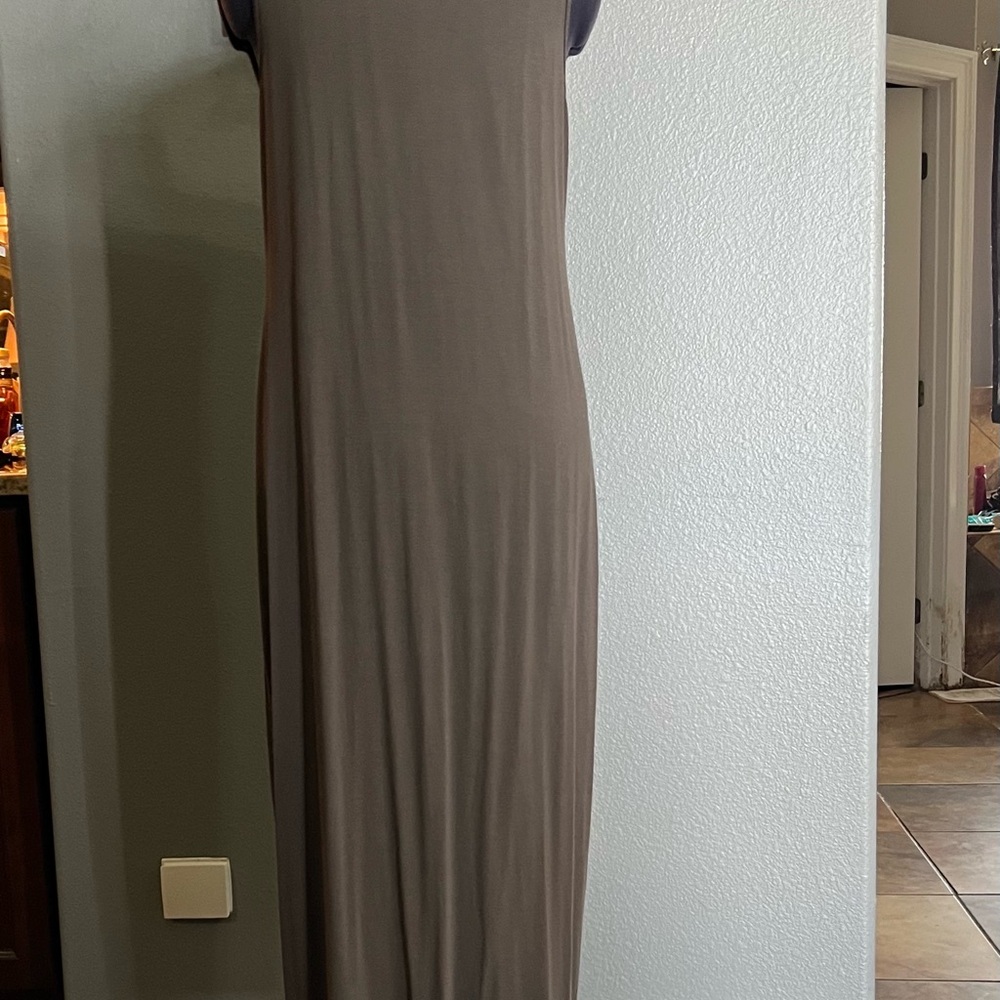 Eileen Fisher System Viscose Jersey Midi Tank Dress In Bark Grey Size